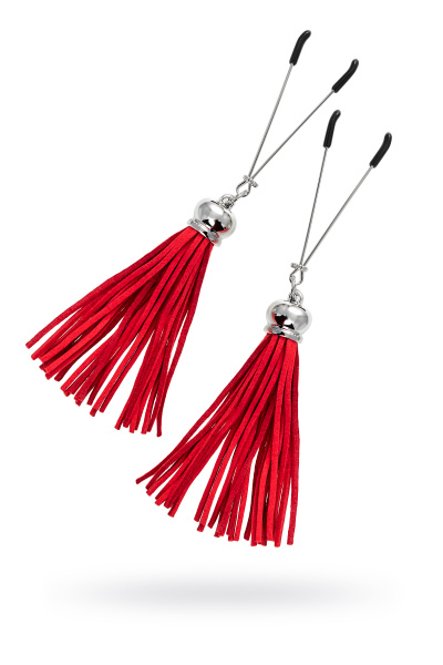 Зажимы на соски «вилки» с кисточками из замши Pecado BDSM ,Красные